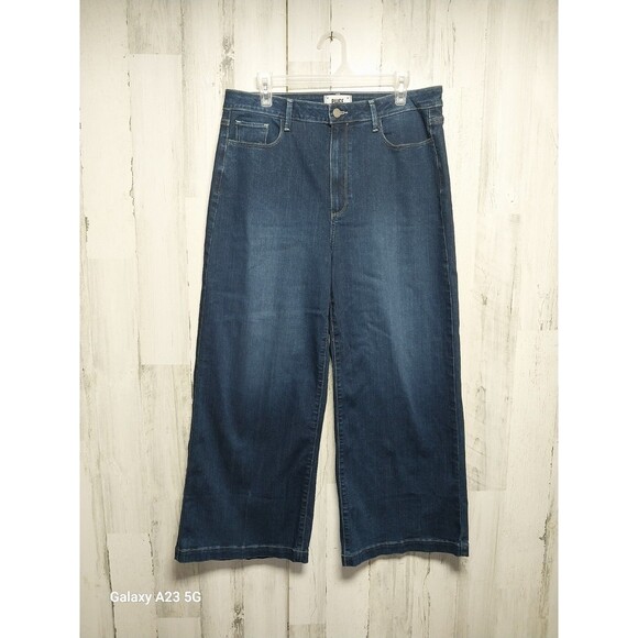 PAIGE Genesee Wide-Leg Crop Jeans Dark Wash Stretch Denim Size 32 - Picture 1 of 7